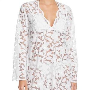 White lace v neck tunic cover up